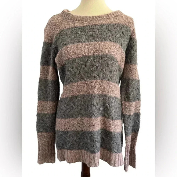Kaisely Long Sleeve Pullover Wool Blend Gray and Pink Striped Sweater Size Large - Picture 3 of 13
